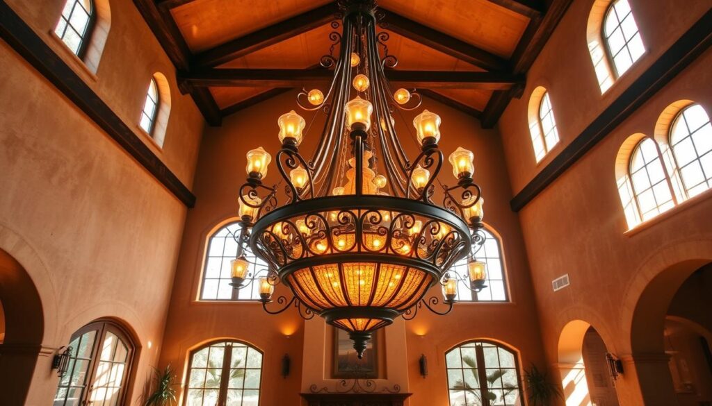 Mediterranean chandelier in a Spanish-style home Mediterranean chandelier in a Spanish-style home