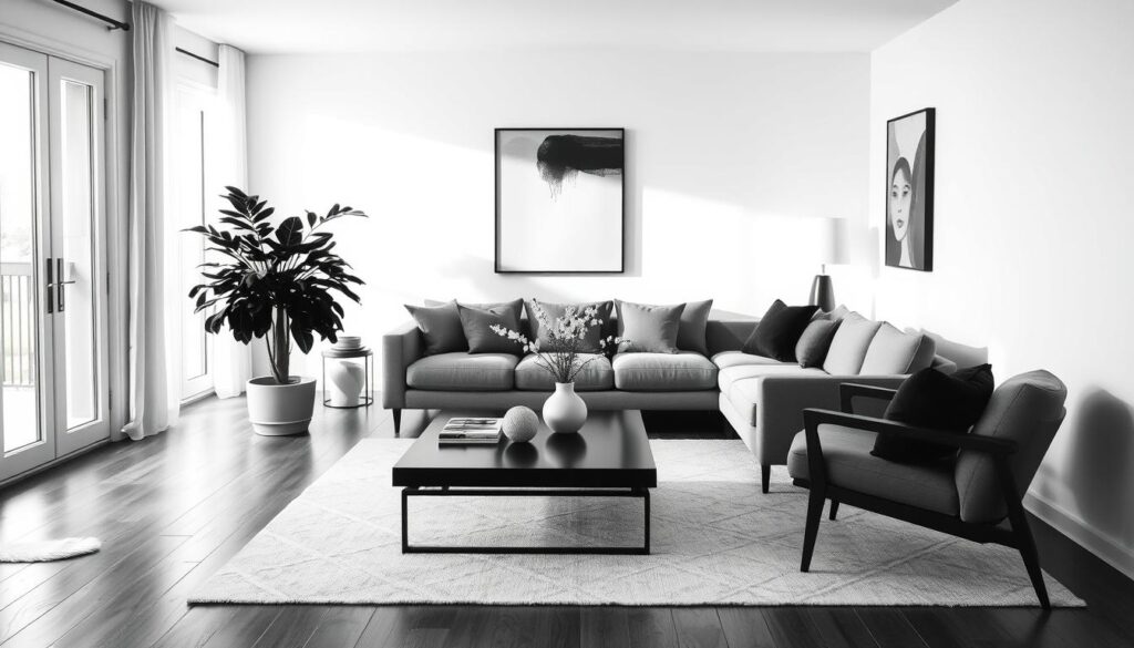 black and white home interior