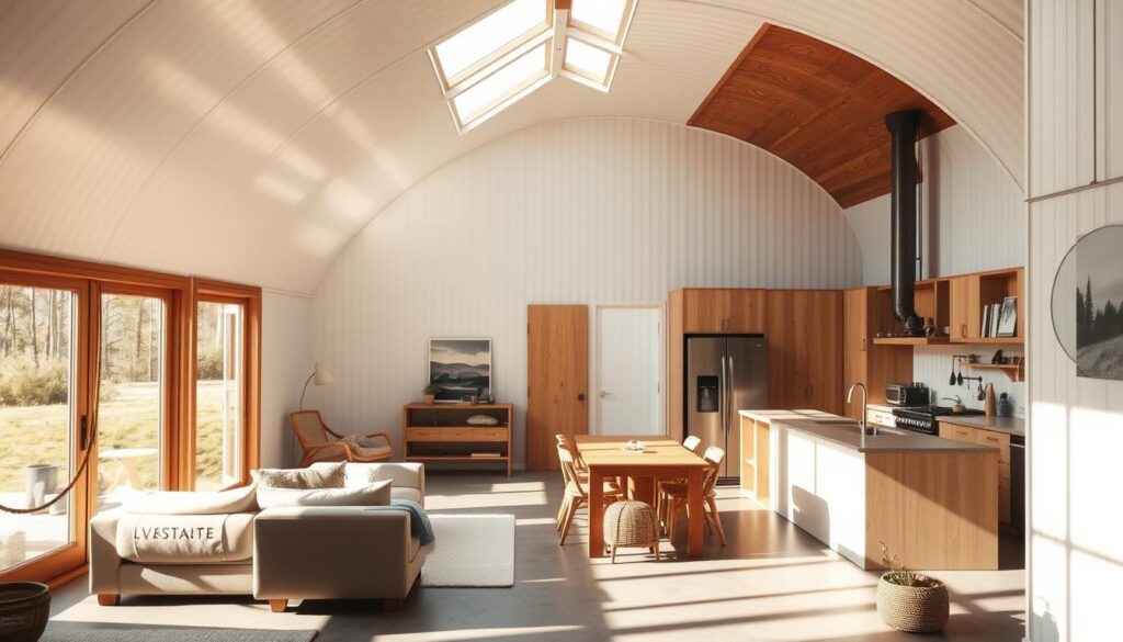 Quonset home interior with natural light Quonset home interior with natural light